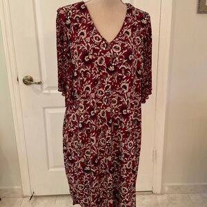 Calvin Klein Wine Floral Pullover Short Sleeves Dress Size XL *NWT*
